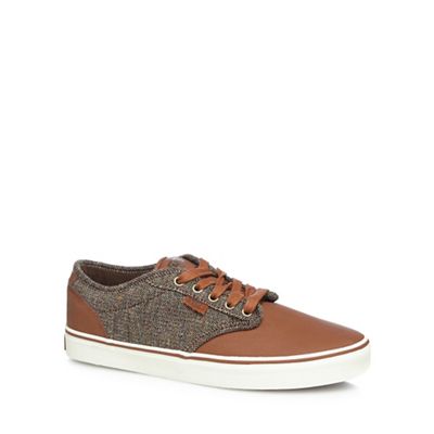 Tan lace up panel trainers